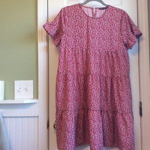 Shein women's red and white floral tiered short ruffle dress size small